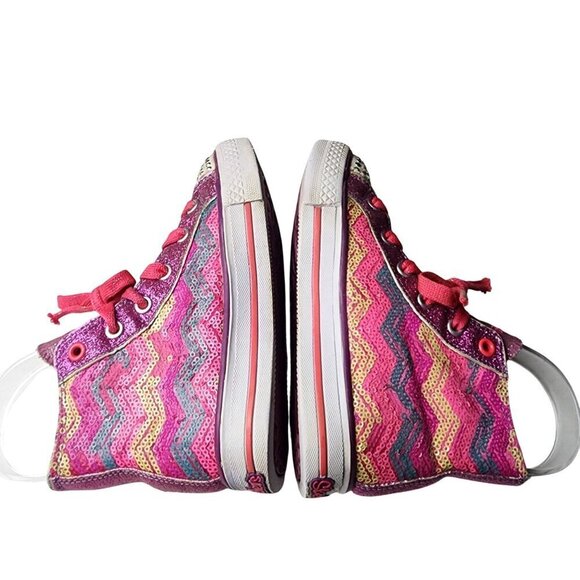 Skechers Twinkle Toes Pink Multi Color Sequins Sparkles High Top Sneakers 12.5 - Picture 6 of 13